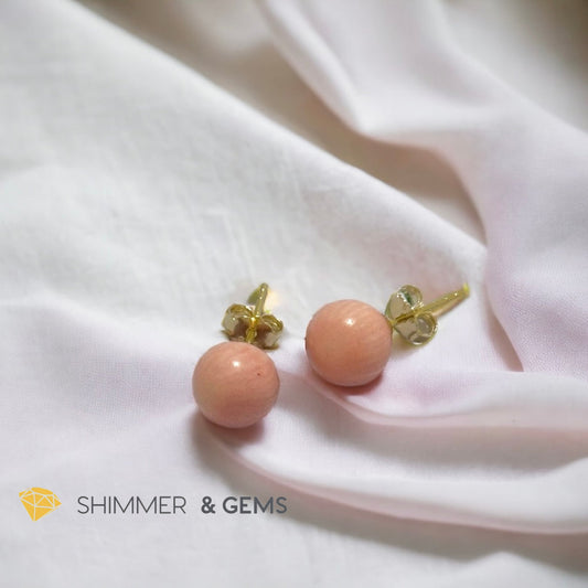 Light Pink Coral 925 Silver Ball Earrings 8mm (Gold & Silver)