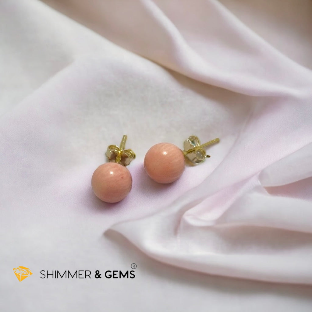 Light Pink Coral 925 Silver Ball Earrings 8mm (Gold & Silver)