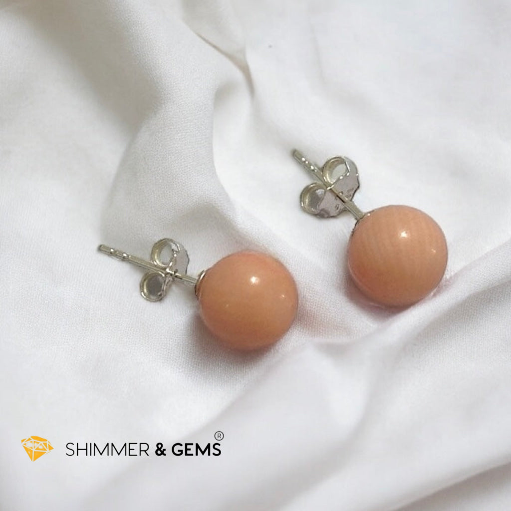 Light Pink Coral 925 Silver Ball Earrings 8mm (Gold & Silver)