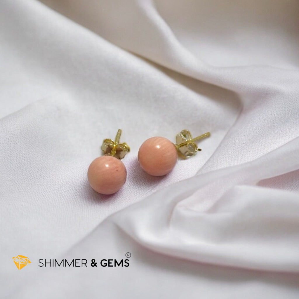 Light Pink Coral 925 Silver Ball Earrings 8mm (Gold & Silver)