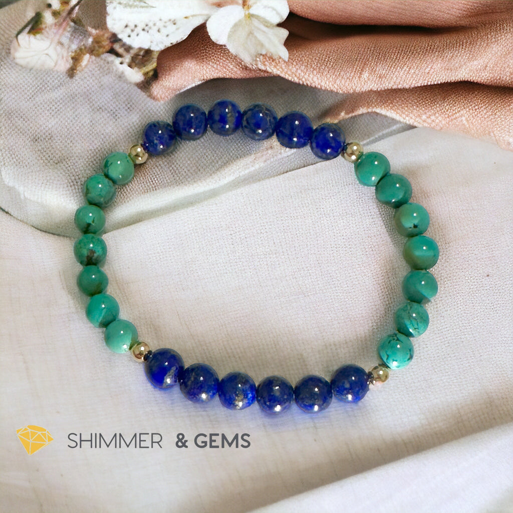 Lord Buddha Bracelet (Lapis Lazuli & Turquoise 6mm) 14k Gold Filled Beads