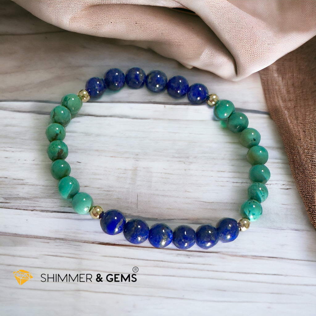Lord Buddha Bracelet (Lapis Lazuli & Turquoise 6mm) 14k Gold Filled Beads