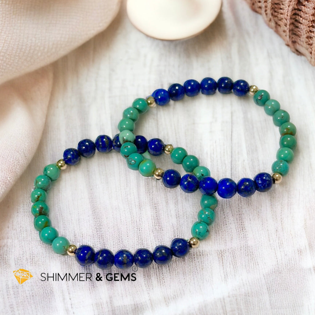 Lord Buddha Bracelet (Lapis Lazuli & Turquoise 6mm) 14k Gold Filled Beads