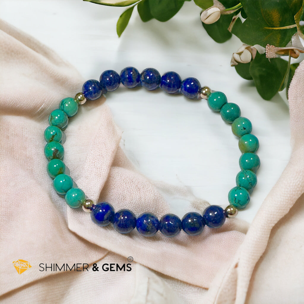 Lord Buddha Bracelet (Lapis Lazuli & Turquoise 6mm) 14k Gold Filled Beads