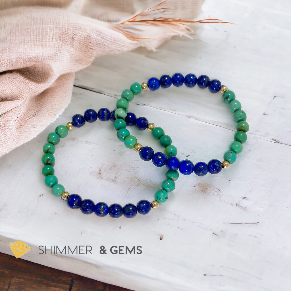 Lord Buddha Bracelet (Lapis Lazuli & Turquoise 6mm) 14k Gold Filled Beads