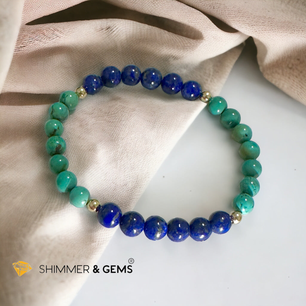 Lord Buddha Bracelet (Lapis Lazuli & Turquoise 6mm) 14k Gold Filled Beads