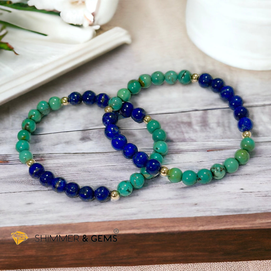 Lord Buddha Bracelet (Lapis Lazuli & Turquoise 6mm) 14k Gold Filled Beads