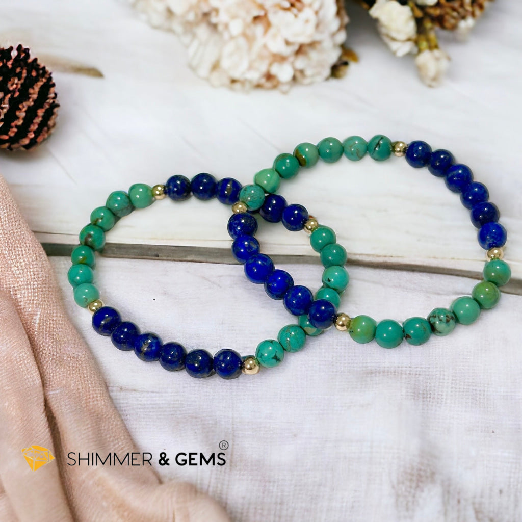 Lord Buddha Bracelet (Lapis Lazuli & Turquoise 6mm) 14k Gold Filled Beads