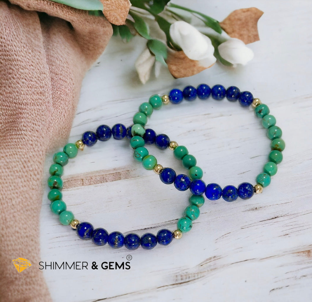 Lord Buddha Bracelet (Lapis Lazuli & Turquoise 6mm) 14k Gold Filled Beads