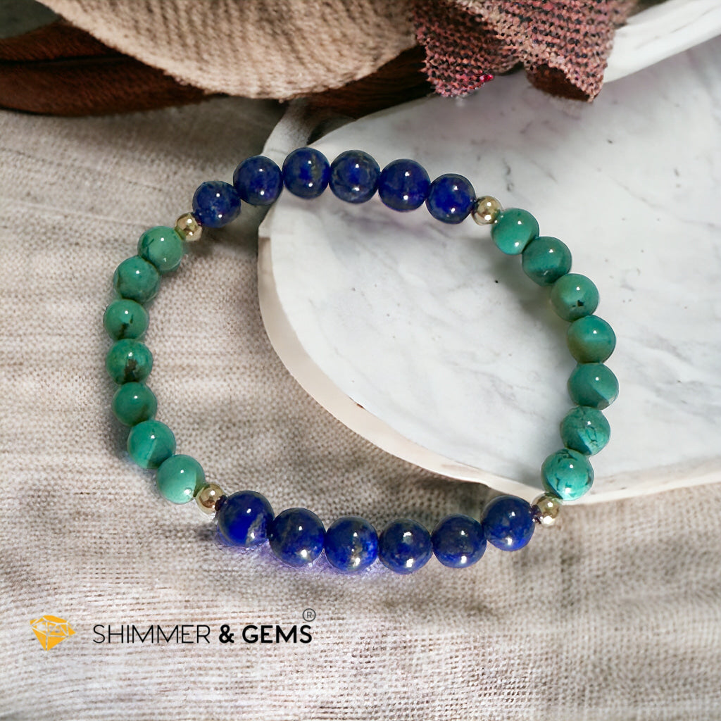 Lord Buddha Bracelet (Lapis Lazuli & Turquoise 6mm) 14k Gold Filled Beads