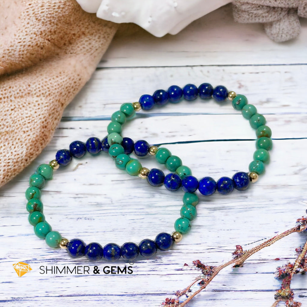 Lord Buddha Bracelet (Lapis Lazuli & Turquoise 6mm) 14k Gold Filled Beads