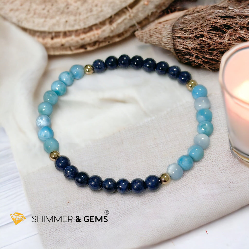 Lord Shiva Bracelet (5mm Blue Sapphire & Larimar) with 14k gold filled beads