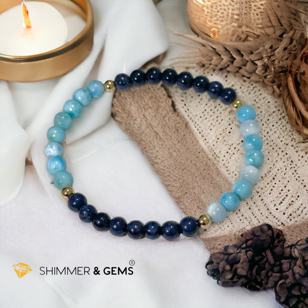 Lord Shiva Bracelet (5mm Blue Sapphire & Larimar) with 14k gold filled beads