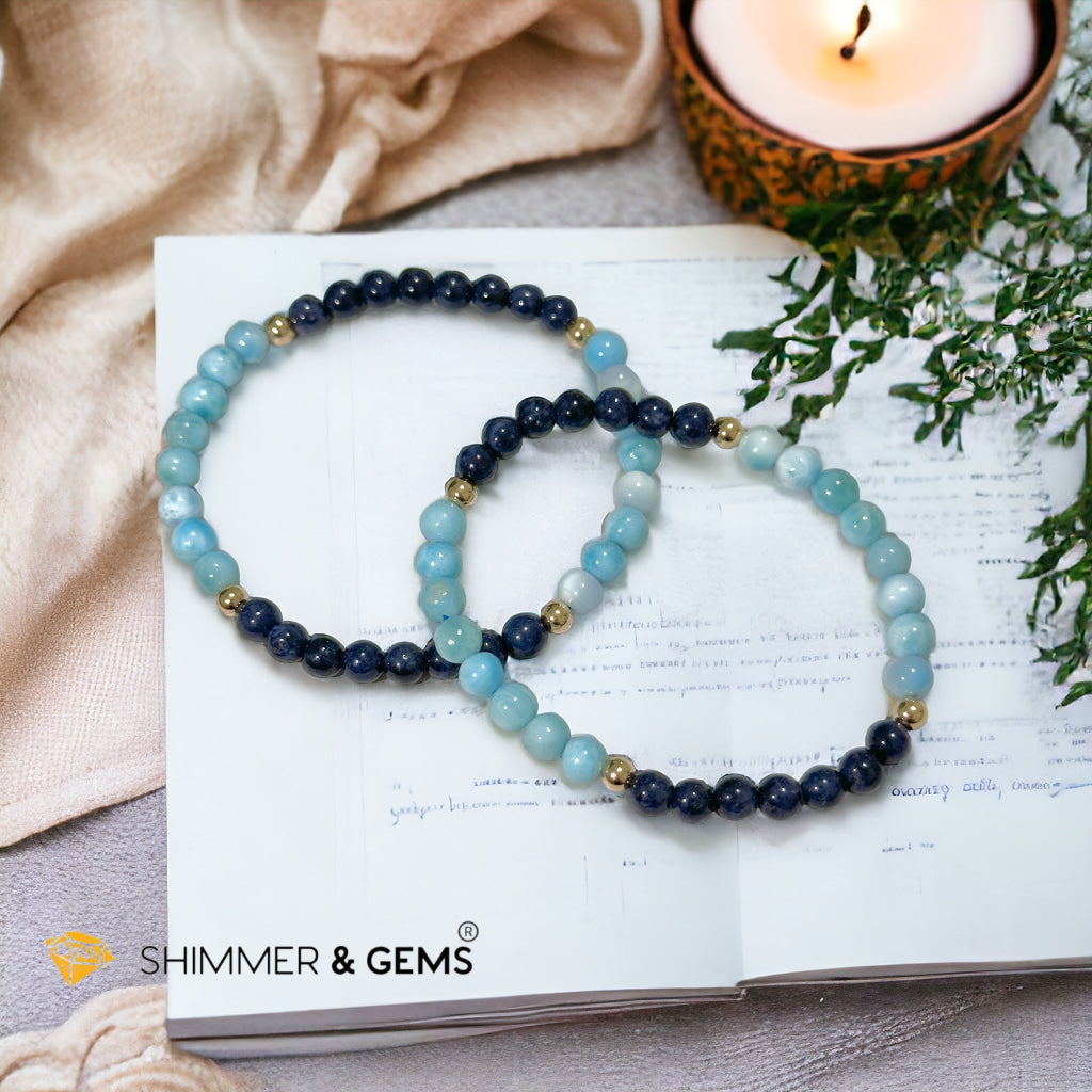 Lord Shiva Bracelet (5mm Blue Sapphire & Larimar) with 14k gold filled beads