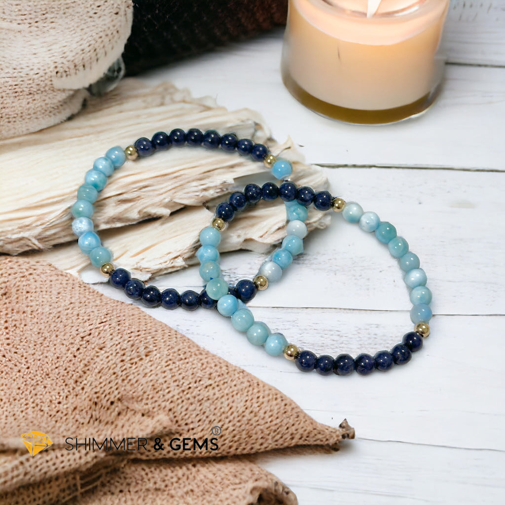 Lord Shiva Bracelet (5mm Blue Sapphire & Larimar) with 14k gold filled beads