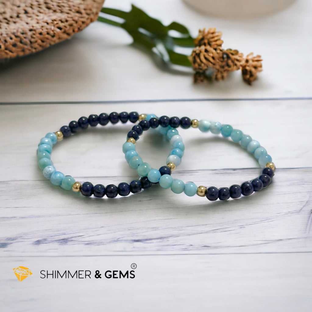 Lord Shiva Bracelet (5mm Blue Sapphire & Larimar) with 14k gold filled beads