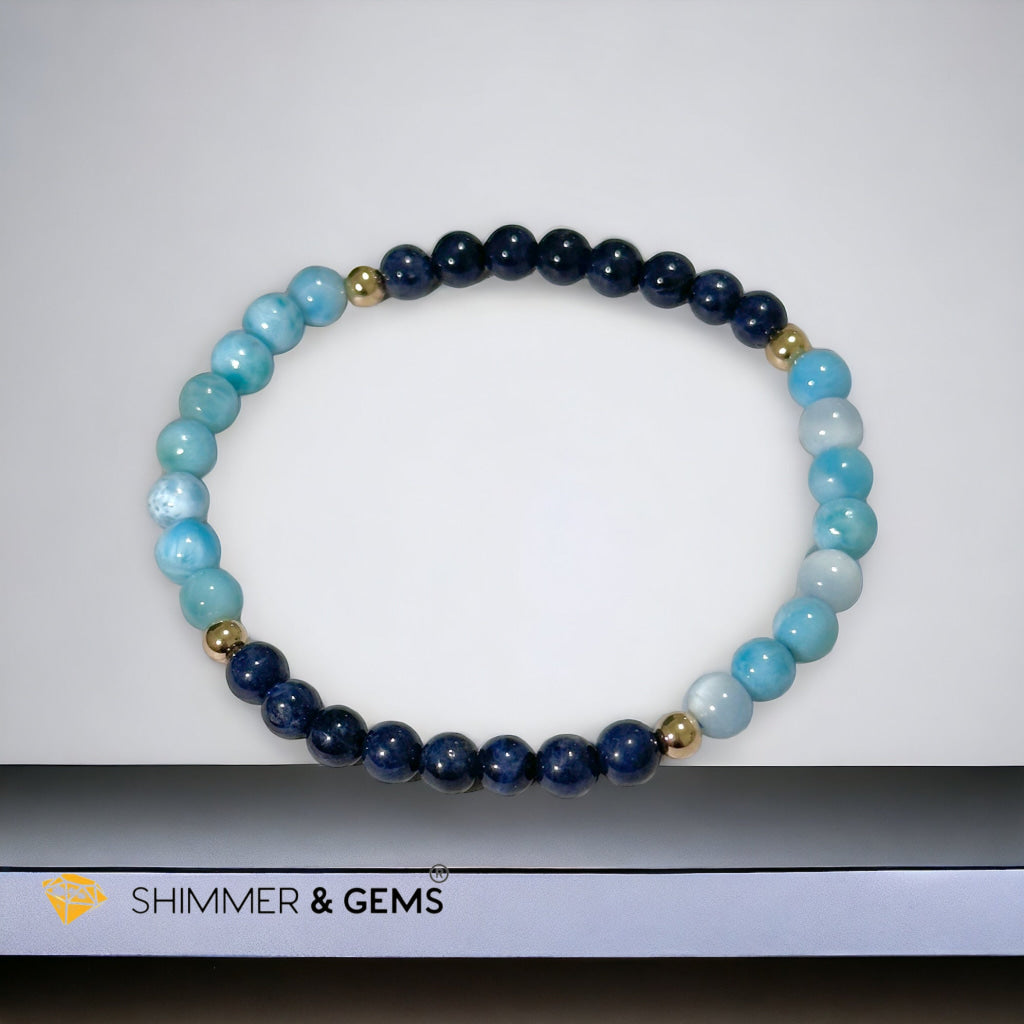 Lord Shiva Bracelet (5mm Blue Sapphire & Larimar) with 14k gold filled beads