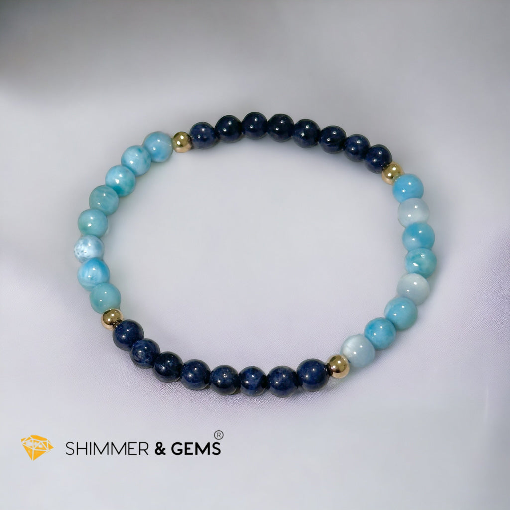 Lord Shiva Bracelet (5mm Blue Sapphire & Larimar) with 14k gold filled beads