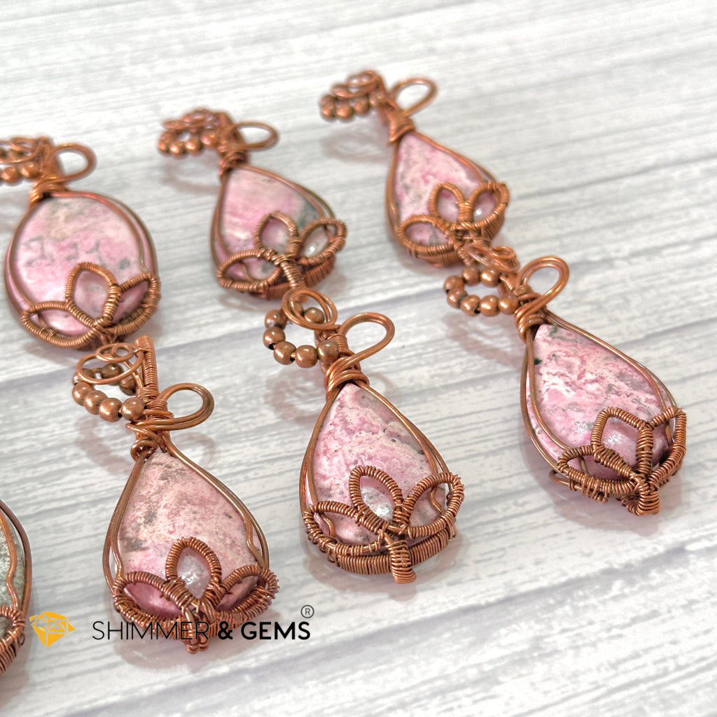 Lotus Rhodonite Wire-wrapped Pendant (60-70mm)