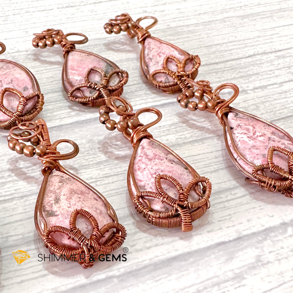 Lotus Rhodonite Wire-wrapped Pendant (60-70mm)