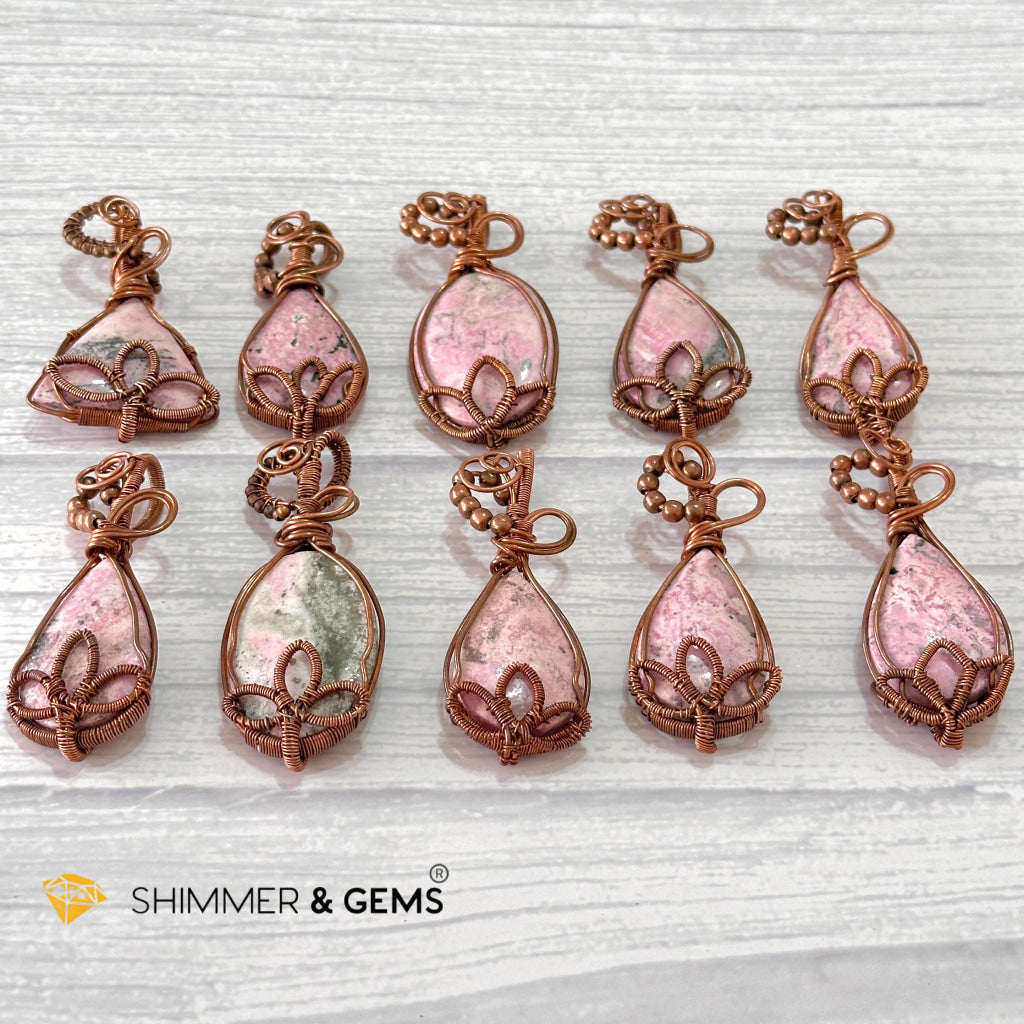 Lotus Rhodonite Wire-wrapped Pendant (60-70mm)