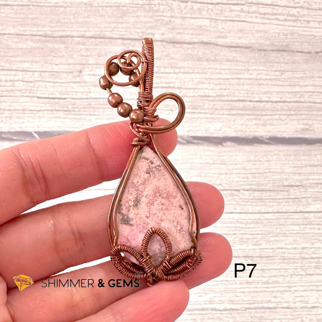 Lotus Rhodonite Wire-wrapped Pendant (60-70mm)