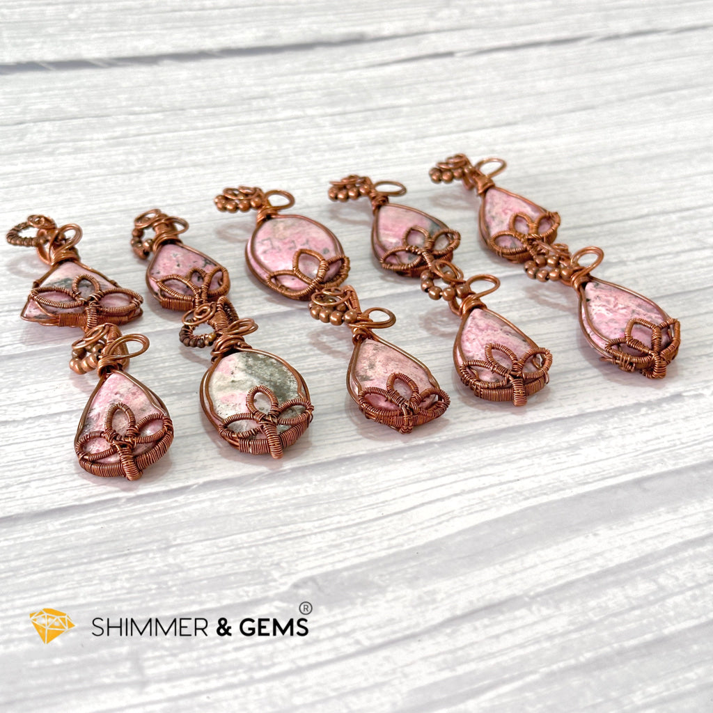 Lotus Rhodonite Wire-wrapped Pendant (60-70mm)