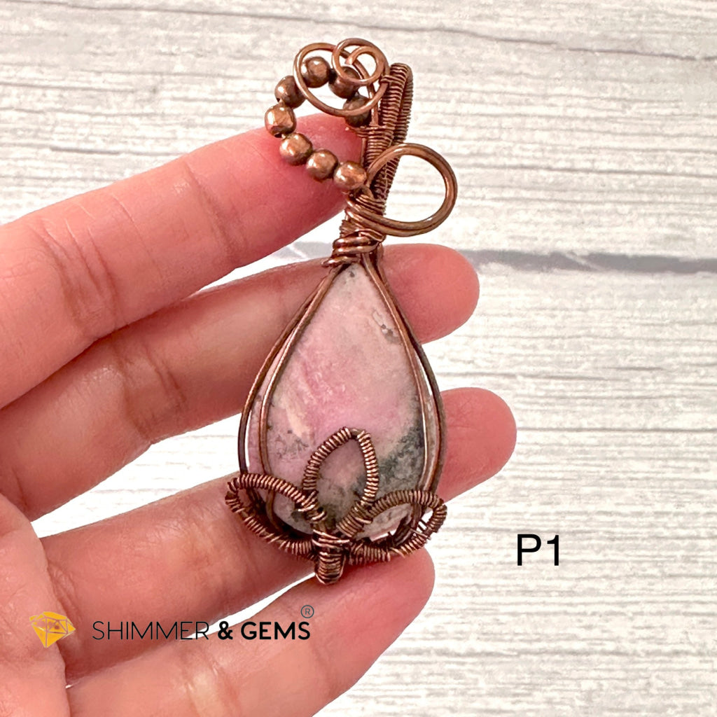 Lotus Rhodonite Wire-wrapped Pendant (60-70mm)