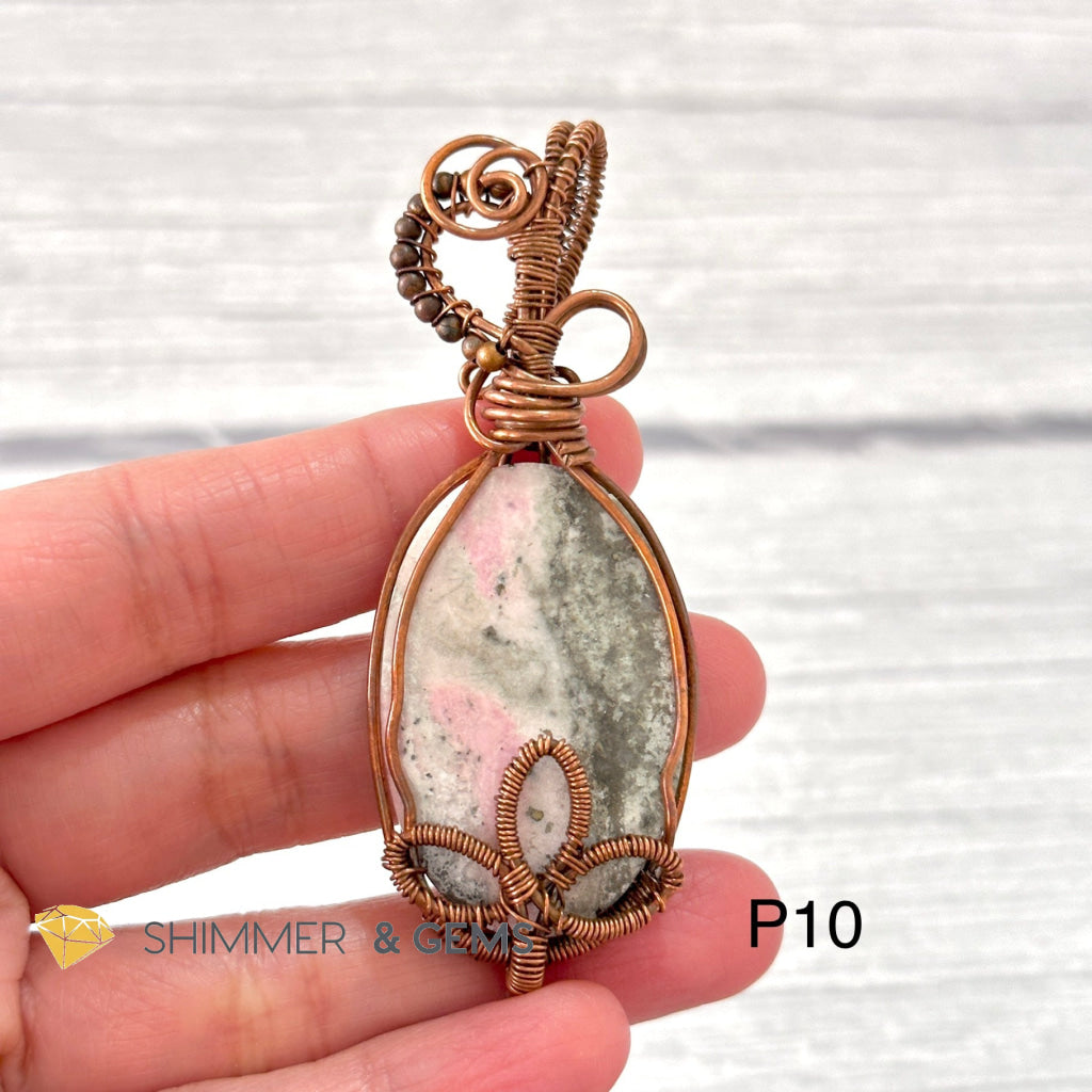 Lotus Rhodonite Wire-wrapped Pendant (60-70mm)