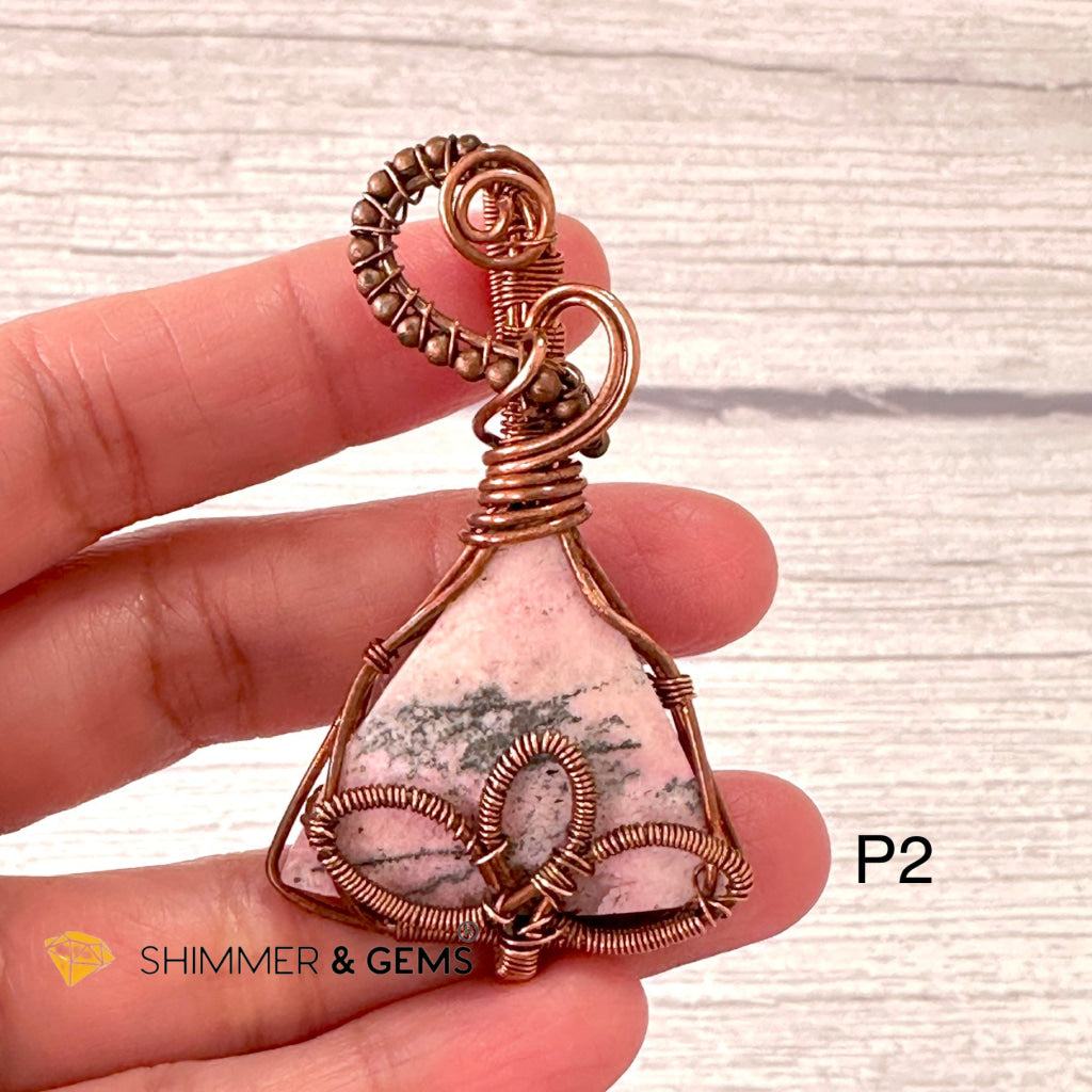 Lotus Rhodonite Wire-wrapped Pendant (60-70mm)