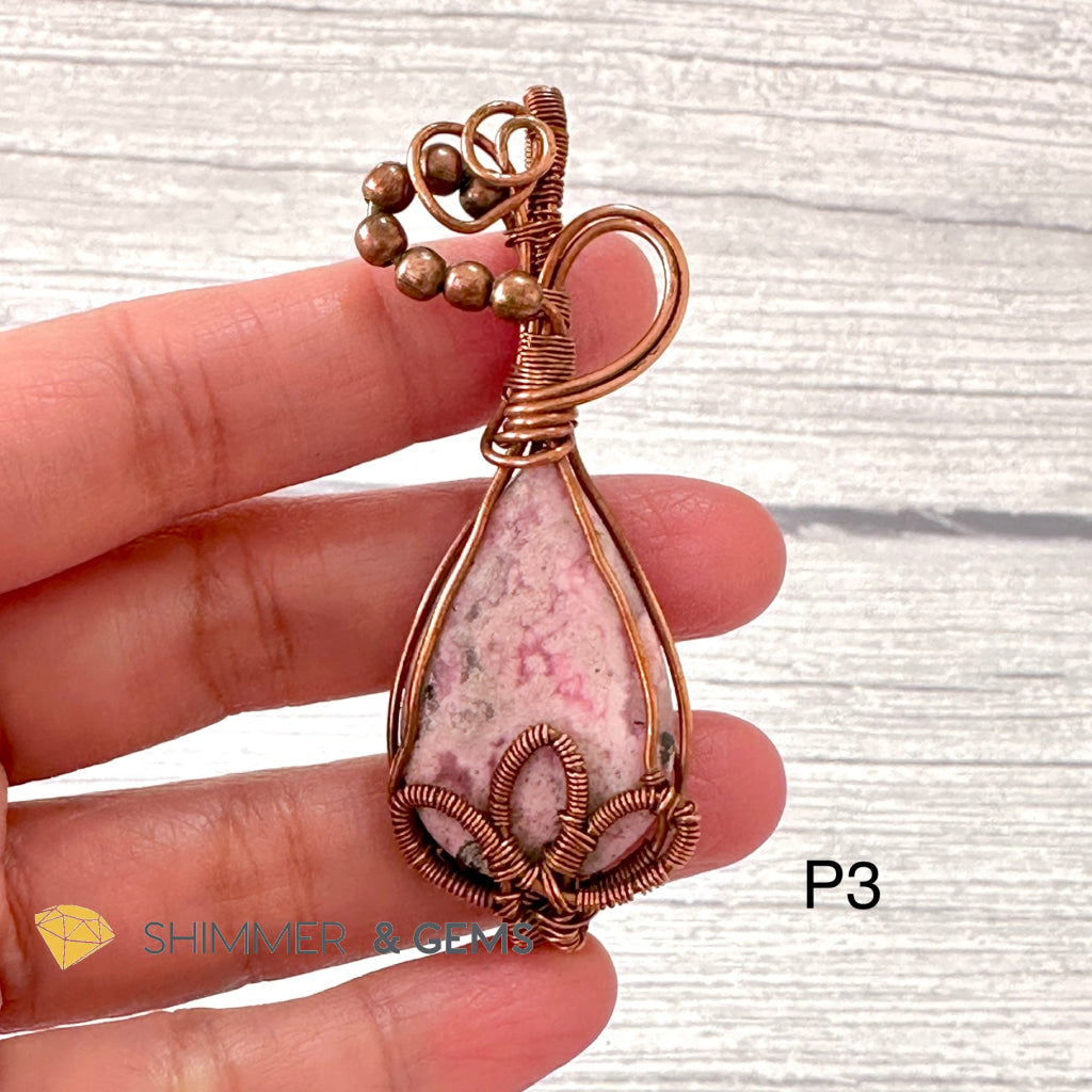 Lotus Rhodonite Wire-wrapped Pendant (60-70mm)