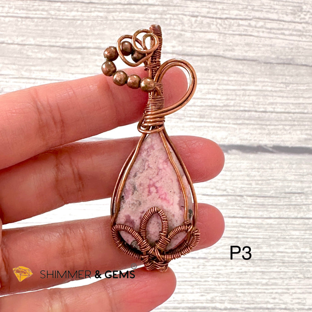 Lotus Rhodonite Wire-wrapped Pendant (60-70mm)