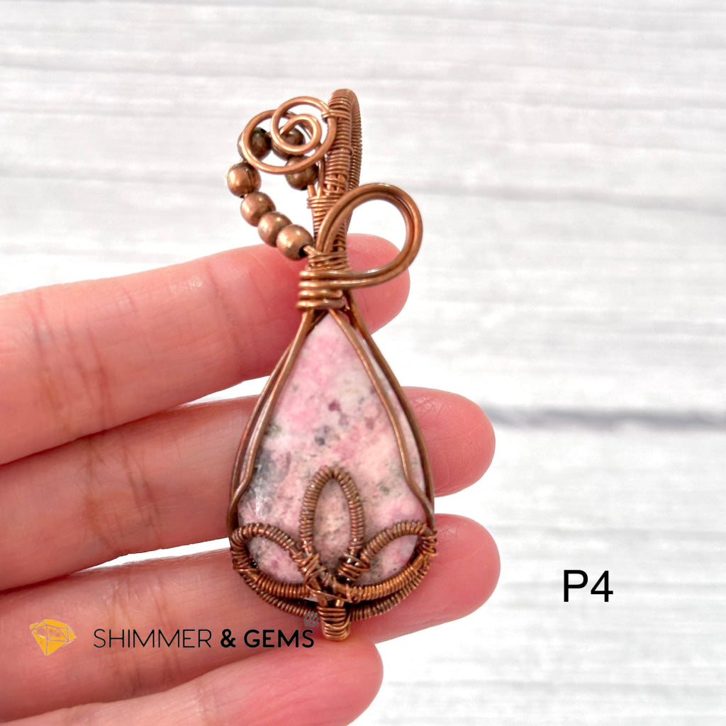 Lotus Rhodonite Wire-wrapped Pendant (60-70mm)