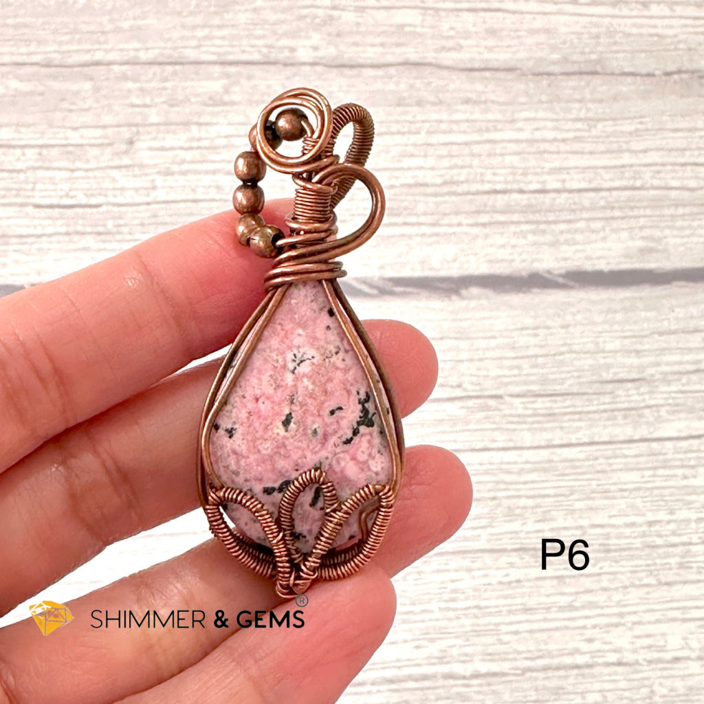 Lotus Rhodonite Wire-wrapped Pendant (60-70mm)