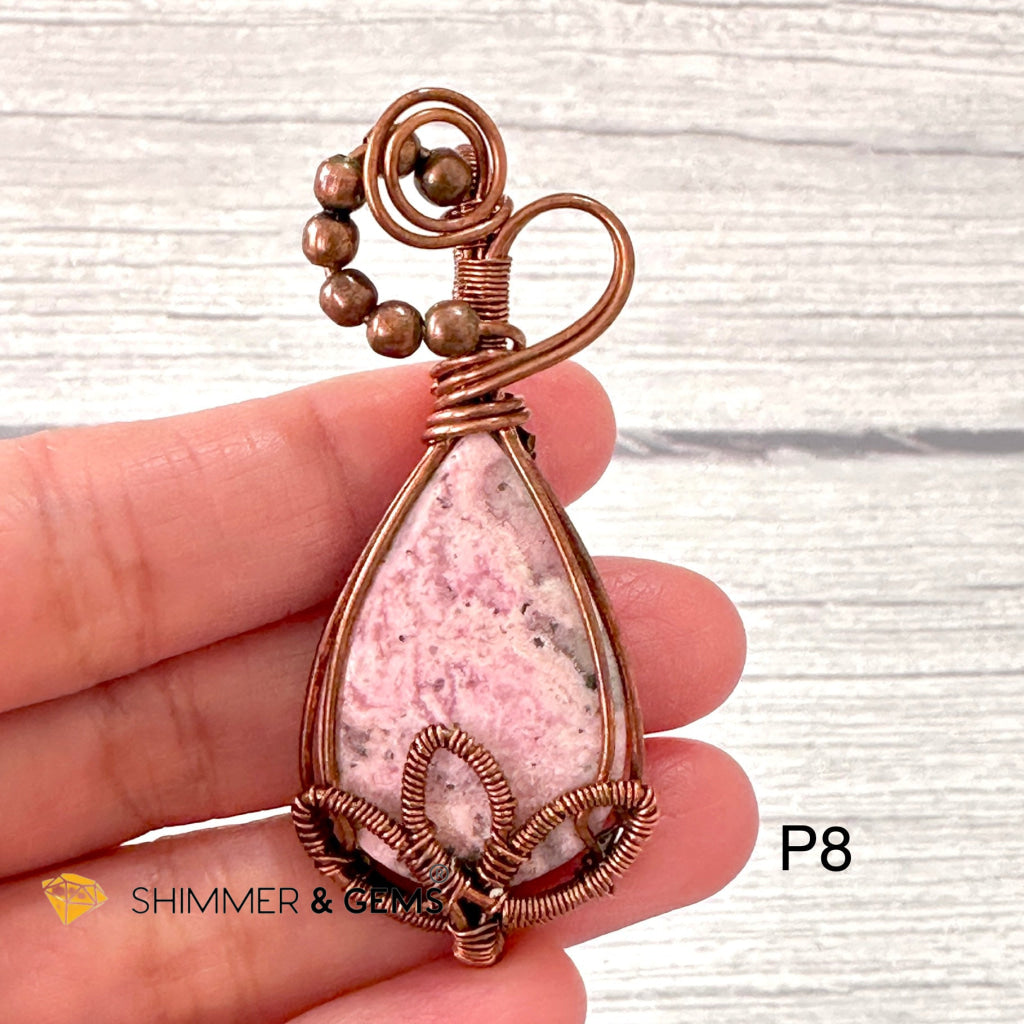 Lotus Rhodonite Wire-wrapped Pendant (60-70mm)