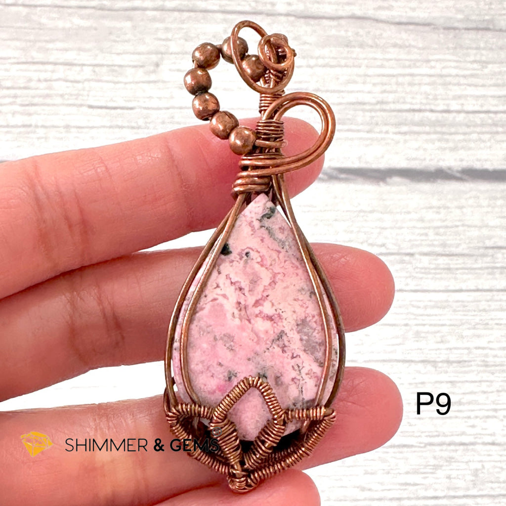 Lotus Rhodonite Wire-wrapped Pendant (60-70mm)