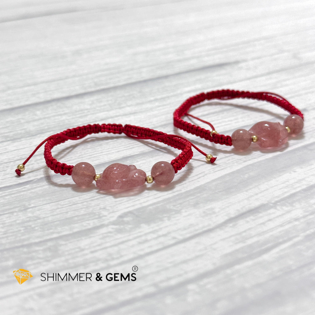 Lucky Fox Strawberry Quartz Red Woven Bracelet