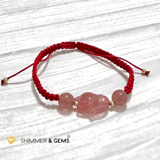 Lucky Fox Strawberry Quartz Red Woven Bracelet