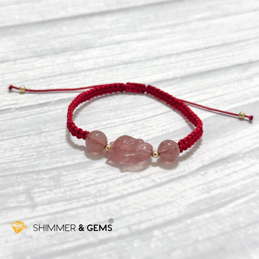 Lucky Fox Strawberry Quartz Red Woven Bracelet