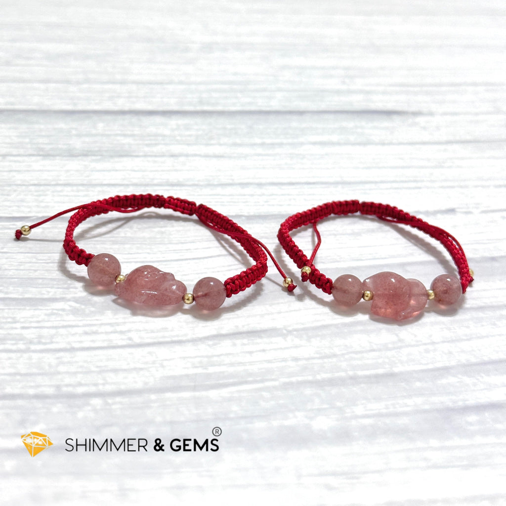 Lucky Fox Strawberry Quartz Red Woven Bracelet