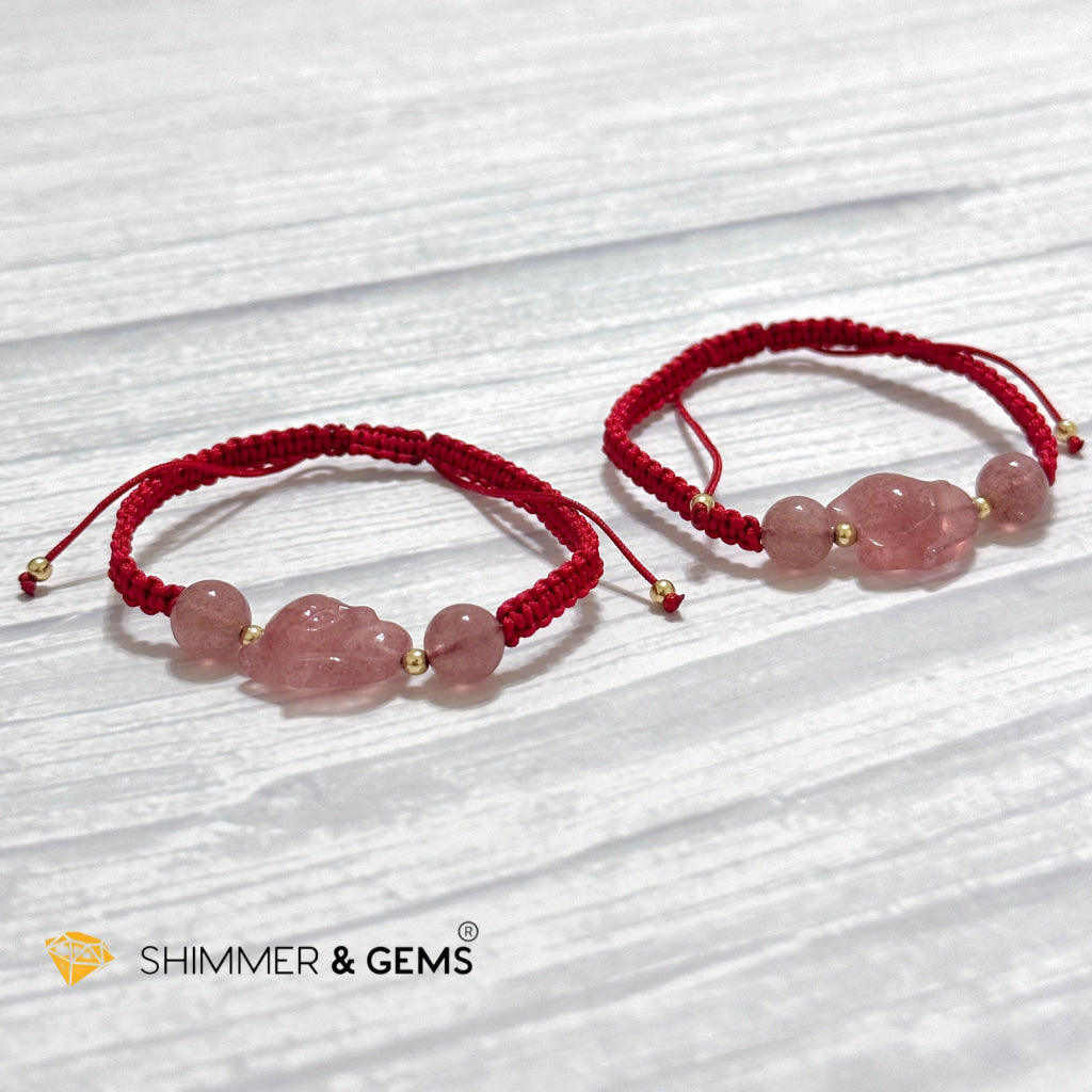 Lucky Fox Strawberry Quartz Red Woven Bracelet