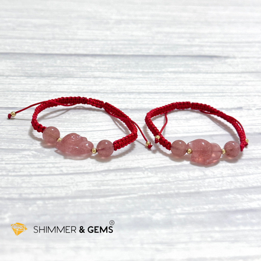 Lucky Fox Strawberry Quartz Red Woven Bracelet