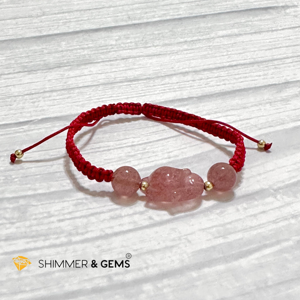 Lucky Fox Strawberry Quartz Red Woven Bracelet