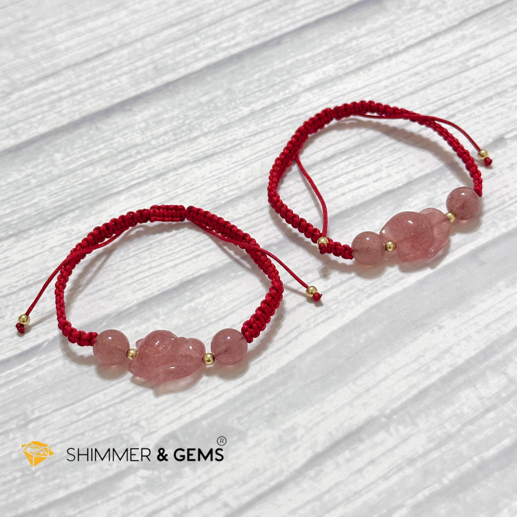 Lucky Fox Strawberry Quartz Red Woven Bracelet