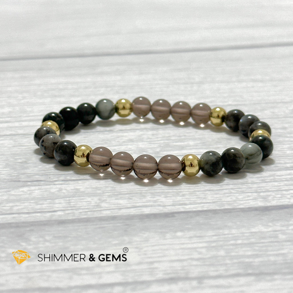 Magic and Protection Remedy Bracelet (Hawk’s Eye, Smoky Quartz & Black Moonstone 6mm +14k gold filled)