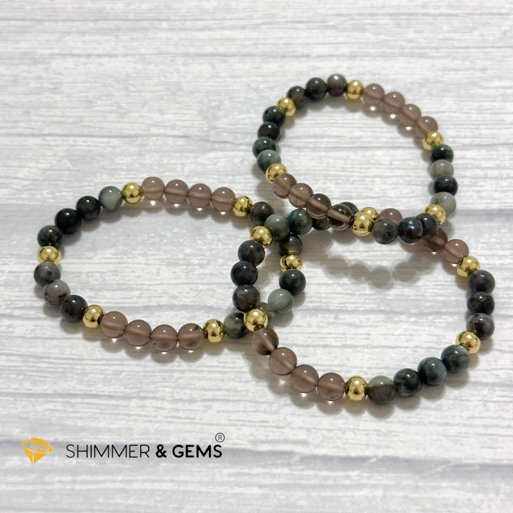 Magic and Protection Remedy Bracelet (Hawk’s Eye, Smoky Quartz & Black Moonstone 6mm +14k gold filled)