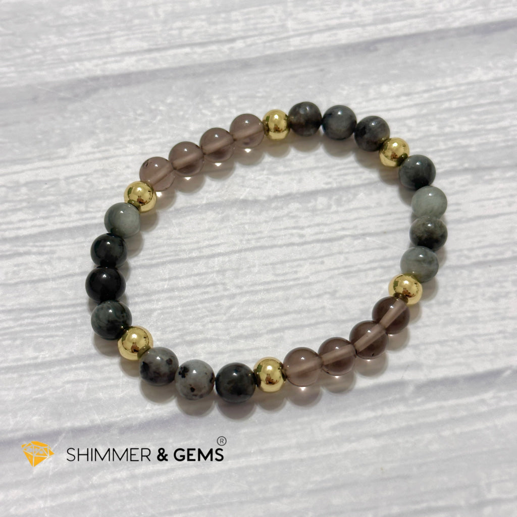 Magic and Protection Remedy Bracelet (Hawk’s Eye, Smoky Quartz & Black Moonstone 6mm +14k gold filled)