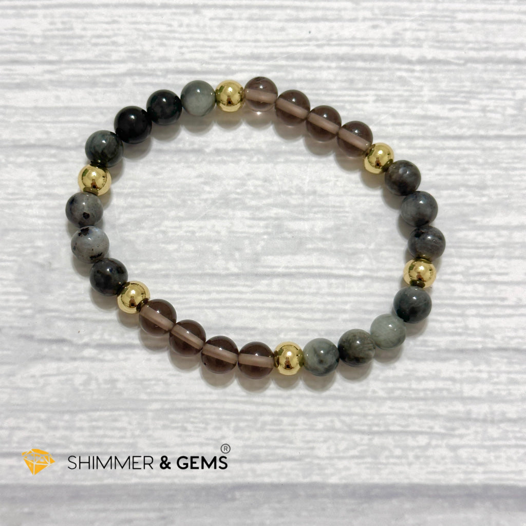 Magic and Protection Remedy Bracelet (Hawk’s Eye, Smoky Quartz & Black Moonstone 6mm +14k gold filled)