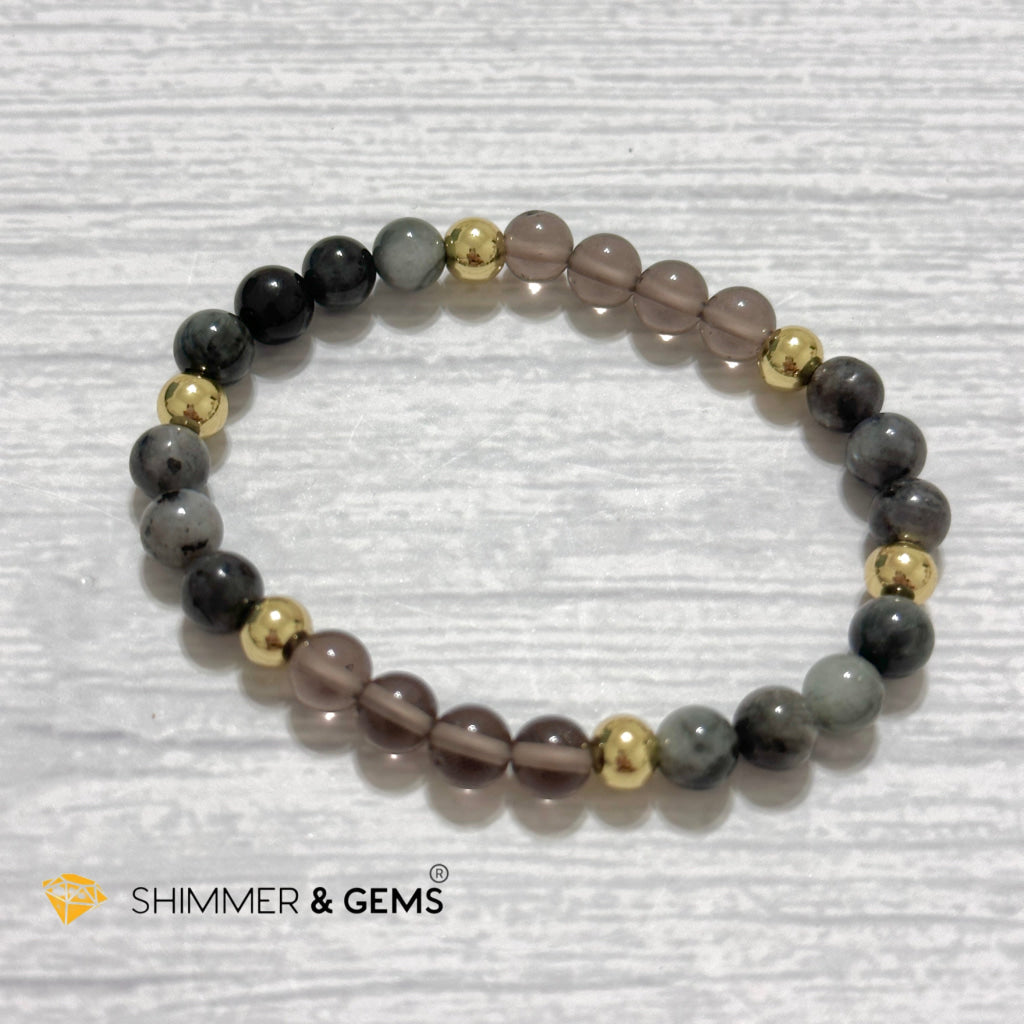 Magic and Protection Remedy Bracelet (Hawk’s Eye, Smoky Quartz & Black Moonstone 6mm +14k gold filled)