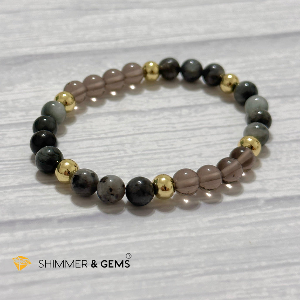 Magic and Protection Remedy Bracelet (Hawk’s Eye, Smoky Quartz & Black Moonstone 6mm +14k gold filled)